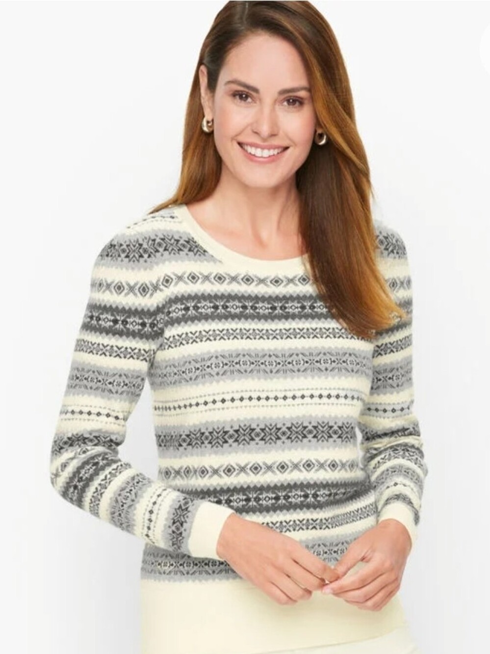 NWT Talbots Women’s Cream and Gray Fair Isle Sweater Wool Blend Size Large